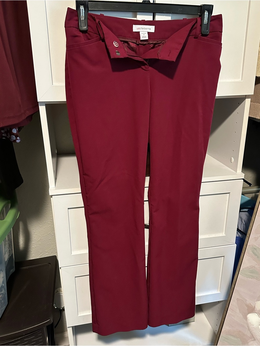 Liz Claiborne Audra Burgundy Wine Trousers Size 4 Career Work Pants